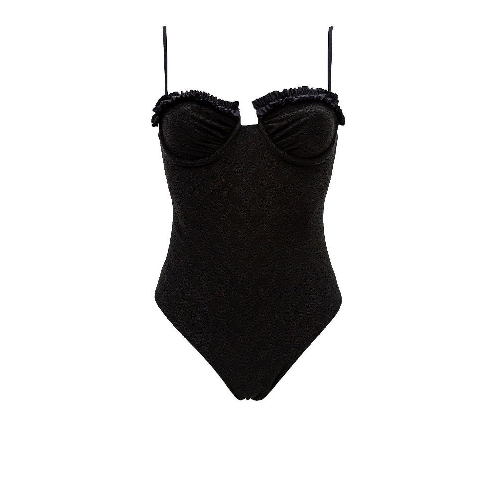QVC Eman Beachwear Costume Intero In Sangallo Coppe Con Ferretto