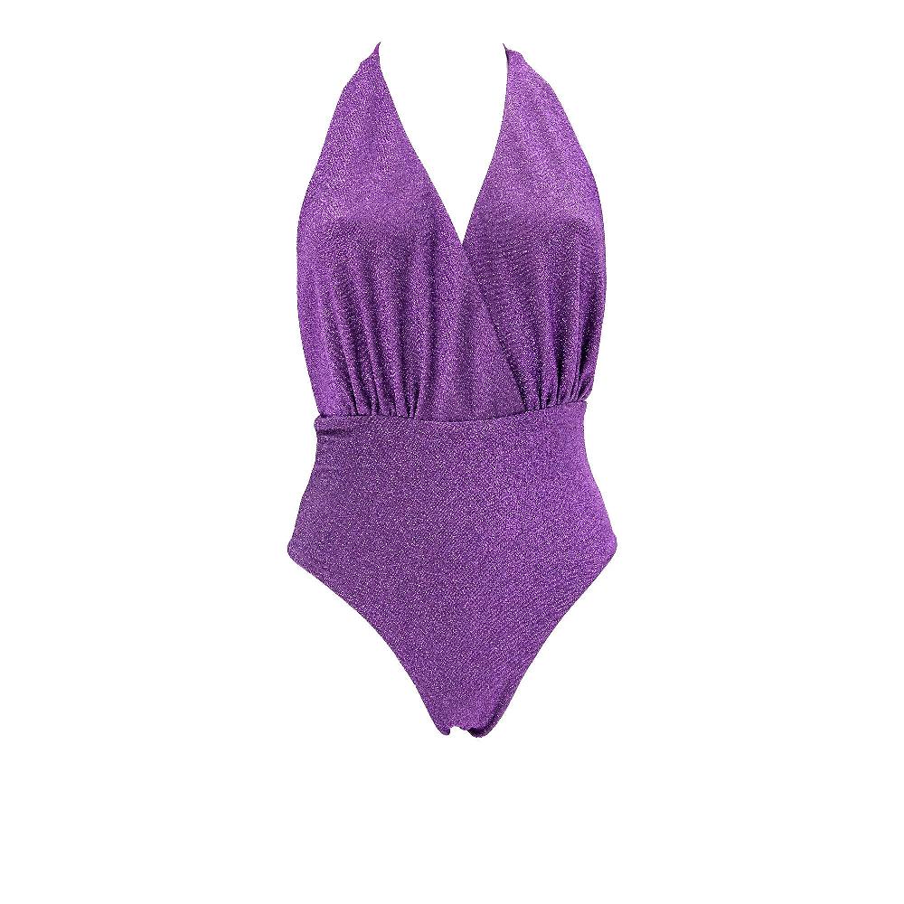 QVC Eman Beachwear Costume Intero In Tessuto Lamè Con Laccio Dietro La Nuca