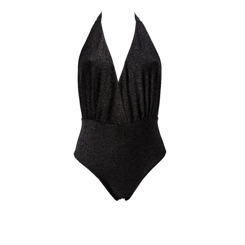 QVC Eman Beachwear Costume Intero In Tessuto Lamè Con Laccio Dietro La Nuca
