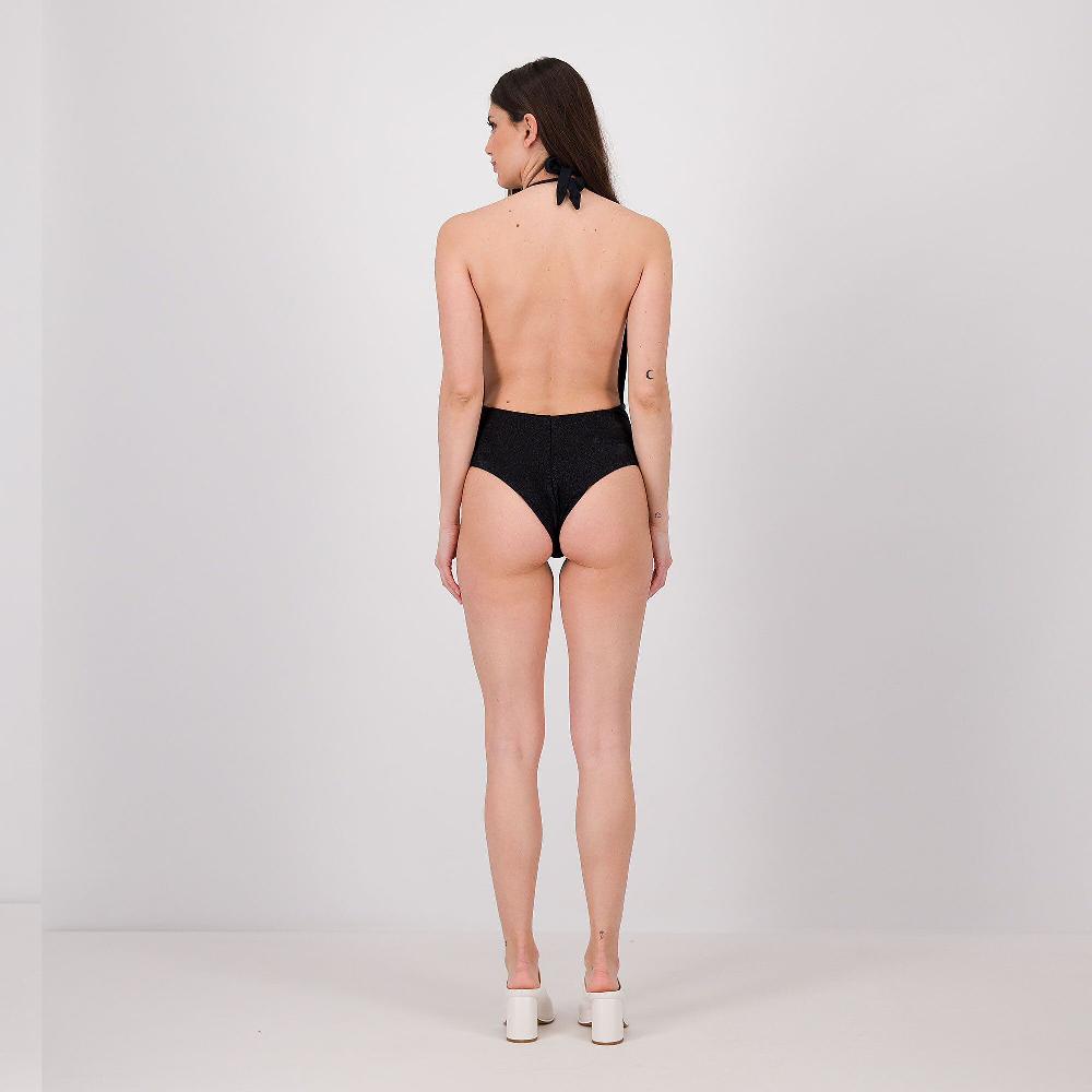 QVC Eman Beachwear Costume Intero In Tessuto Lamè Con Laccio Dietro La Nuca
