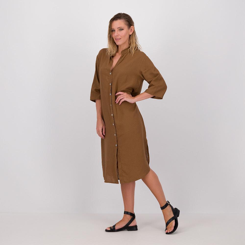 QVC Enjoy Abito a camicia in lino e viscosa con maniche 3/4