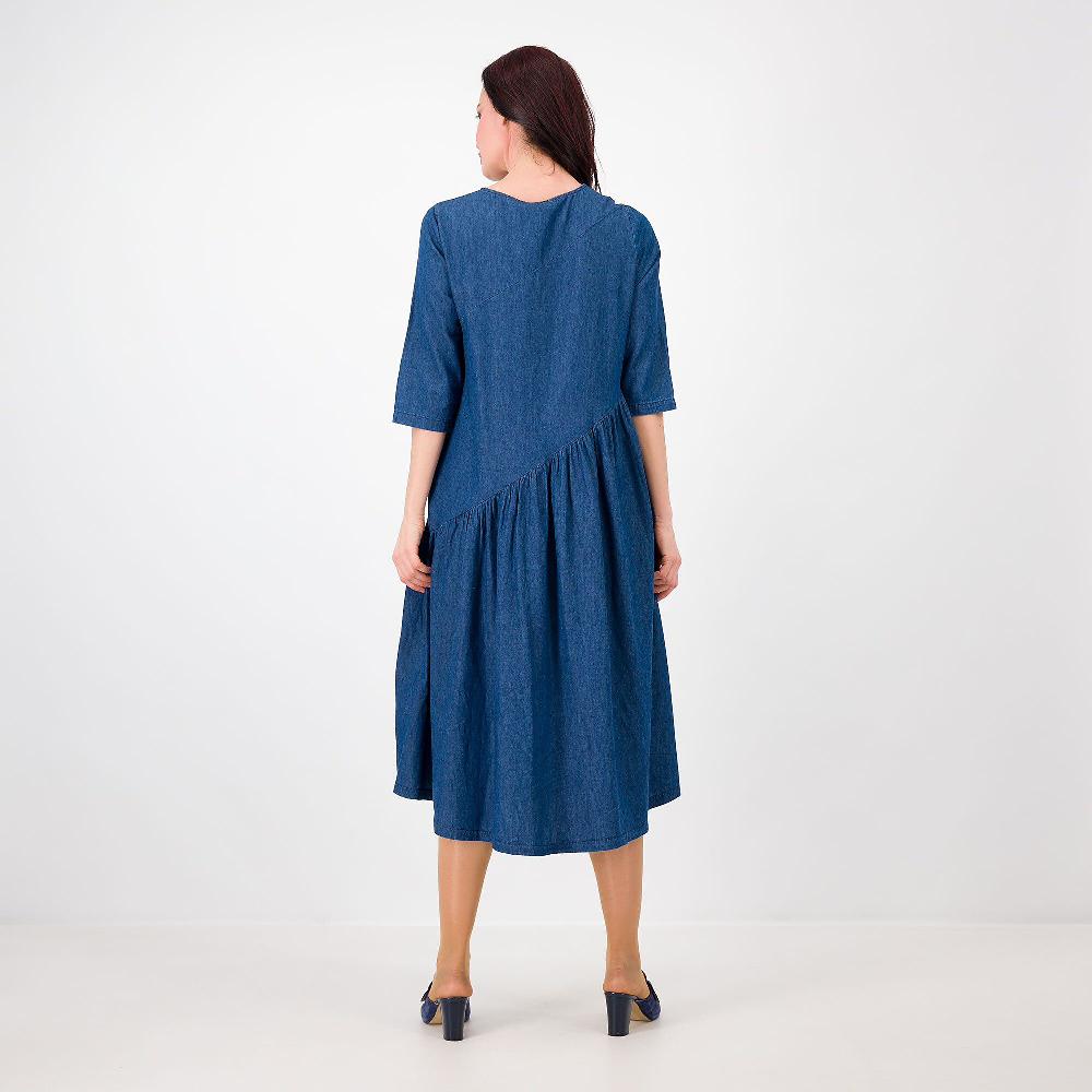 QVC Enjoy Abito In Chambray 100% Cotone Taglio Obliquo