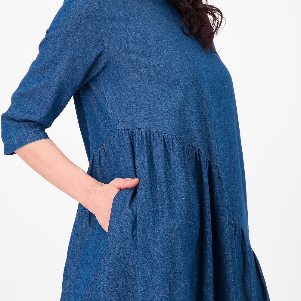 QVC Enjoy Abito In Chambray 100% Cotone Taglio Obliquo