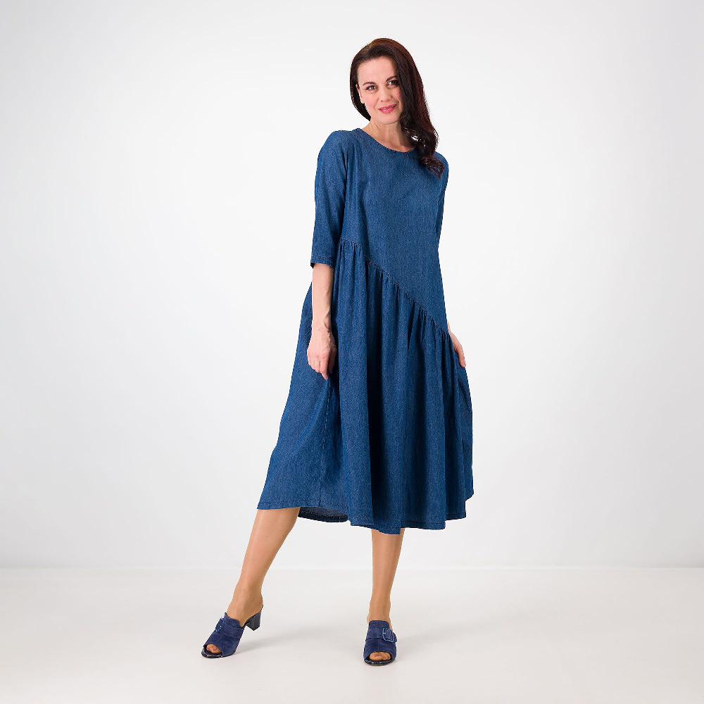QVC Enjoy Abito in chambray 100% cotone Taglio obliquo
