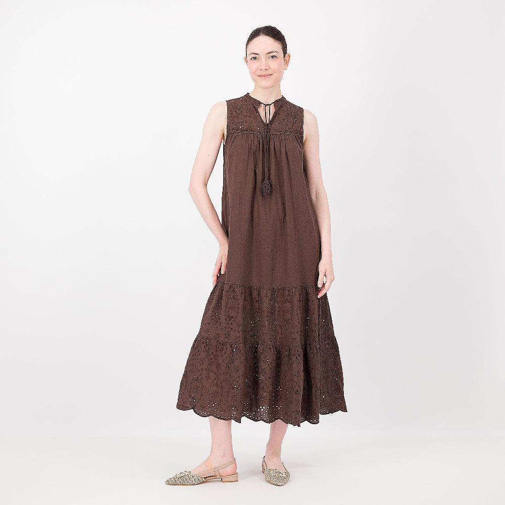 QVC Enjoy Abito lungo smanicato con cotone sangallo