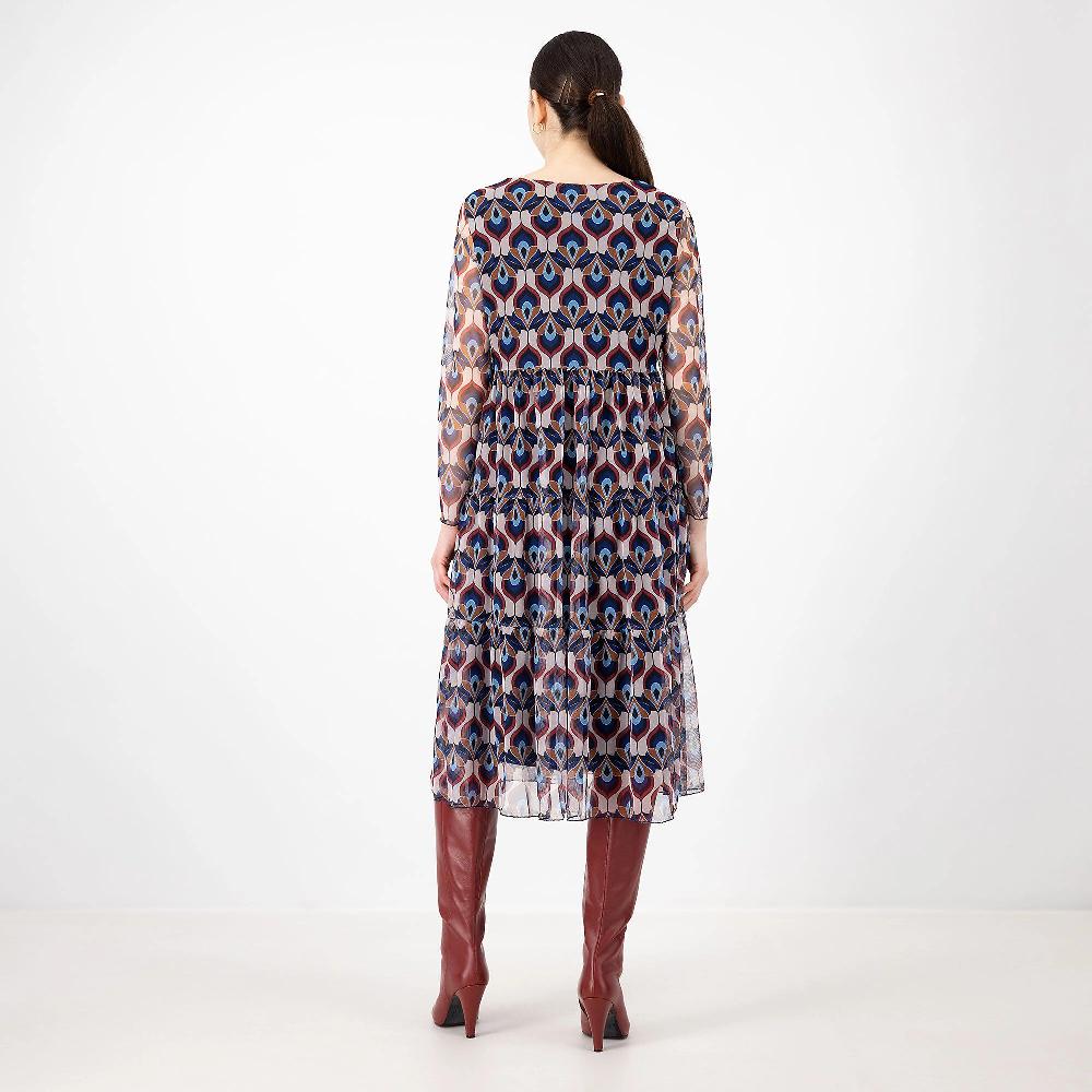 QVC Enjoy Abito Midi A Balze In Tulle Fantasia Doppiato In Jersey Made In Italy
