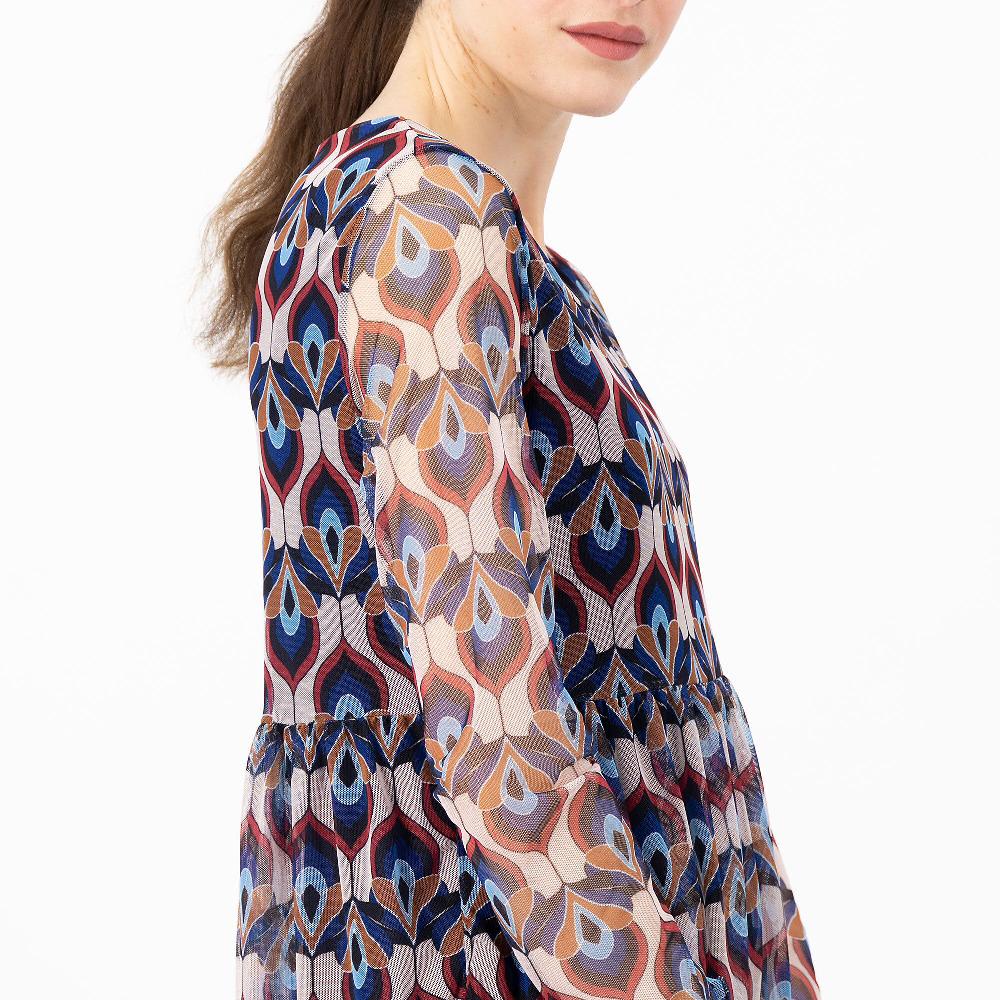 QVC Enjoy Abito Midi A Balze In Tulle Fantasia Doppiato In Jersey Made In Italy