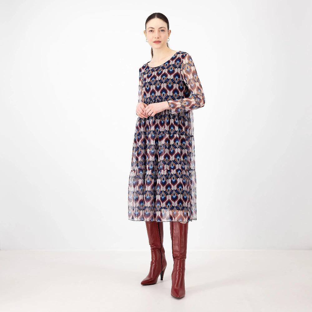 QVC Enjoy Abito midi a balze In tulle fantasia doppiato in jersey Made in Italy