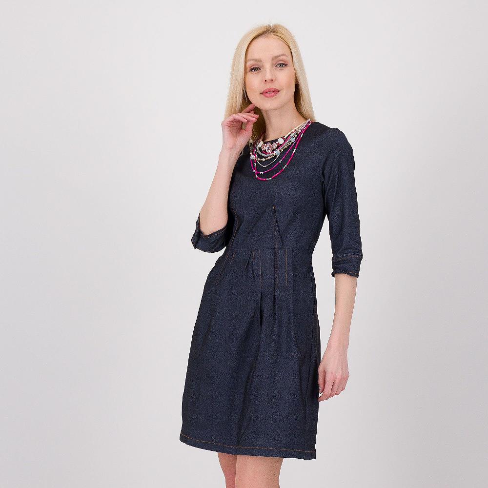 QVC Enjoy Abito Midi In Denim Con Pinces Maniche 3/4