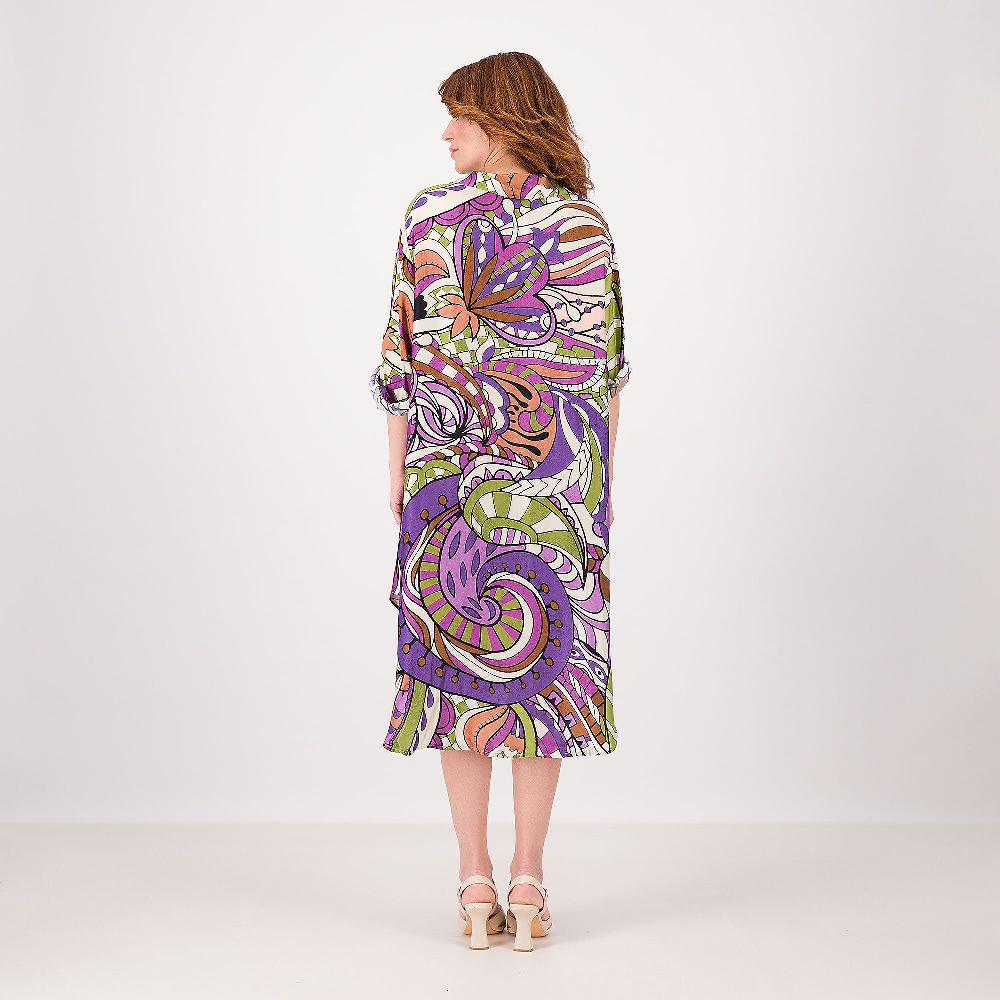 QVC Enjoy Abito Tunica Fantasia Twill Raso Di Viscosa Manica Lunga Made In Italy