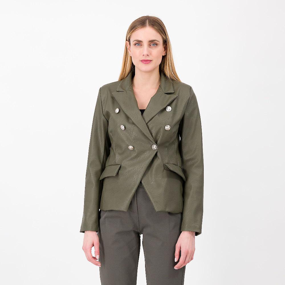 QVC Enjoy Blazer doppiopetto Tessuto spalmato Bottoni decorativi Made in Italy