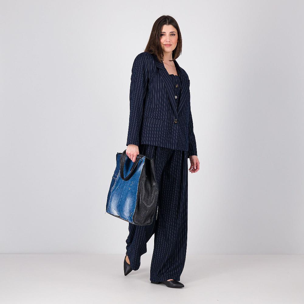 QVC Enjoy Blazer In Tessuto Gessato Allacciatura A Un Bottone