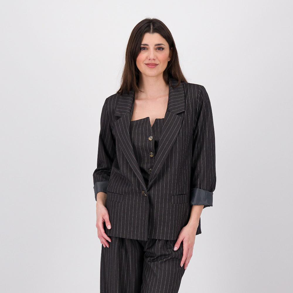 QVC Enjoy Blazer in tessuto gessato allacciatura a un bottone