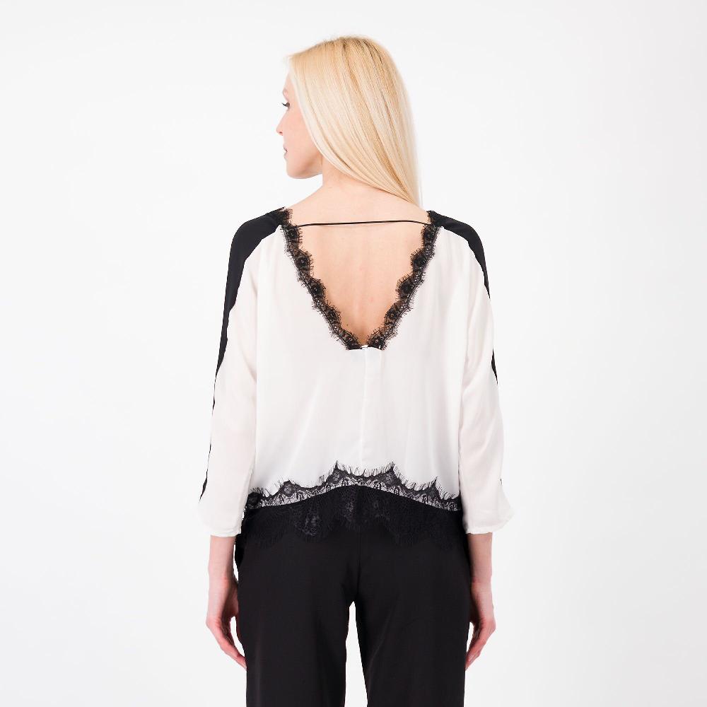 QVC Enjoy Blusa Bicolore In Georgette Pizzo Al Fondo Made In Italy