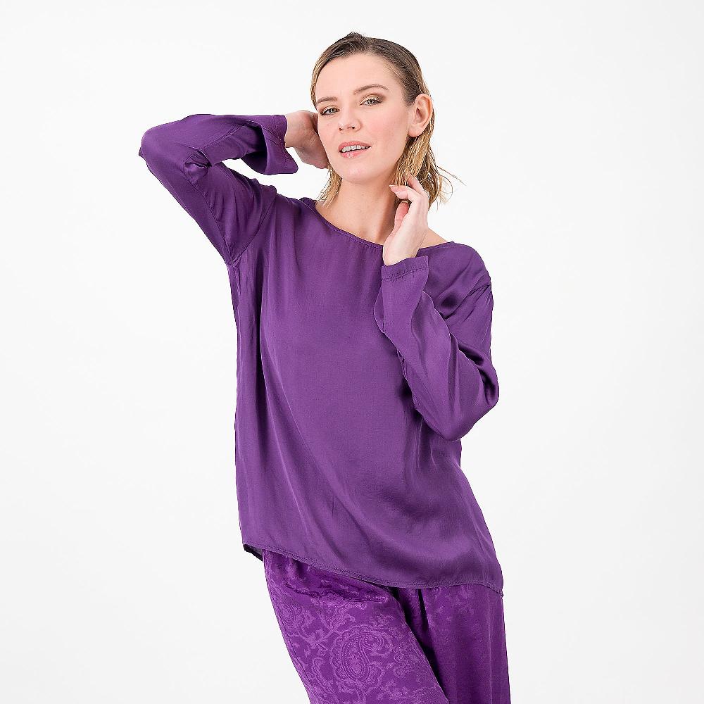 QVC Enjoy Blusa con scollo tondo in raso di viscosa