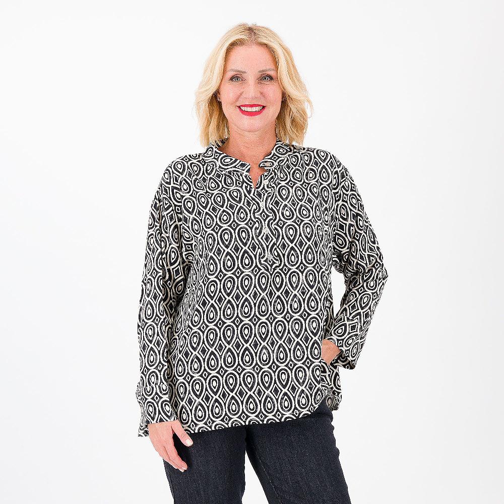 QVC Enjoy Blusa fantasia in viscosa con chiusura a polo