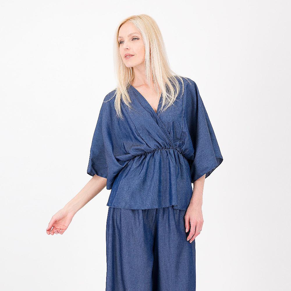 QVC Enjoy Blusa in cotone denim con manica a kimono