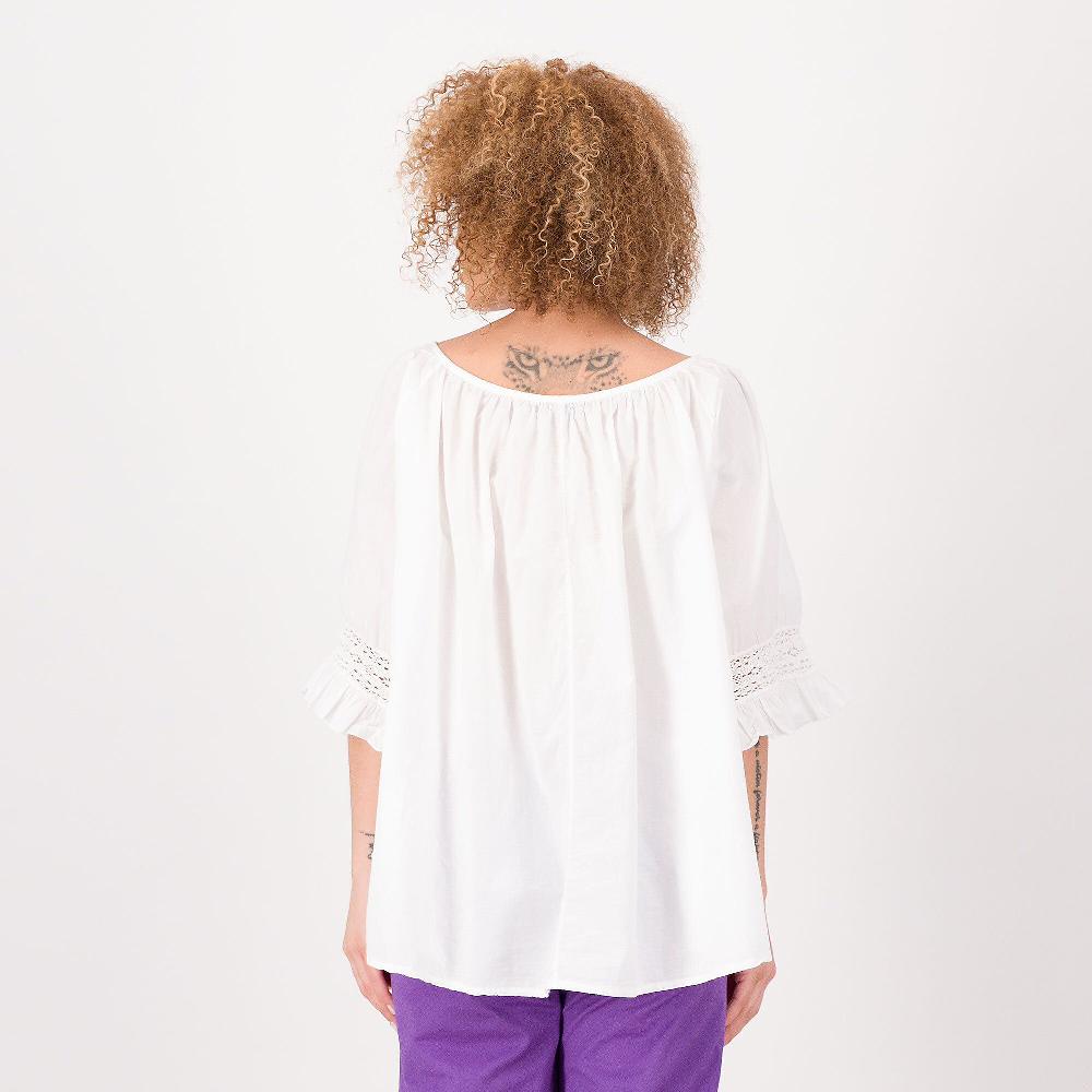 QVC Enjoy Blusa In Mussola 100% Cotone Scollo Con Pizzo Macramè Made In Italy
