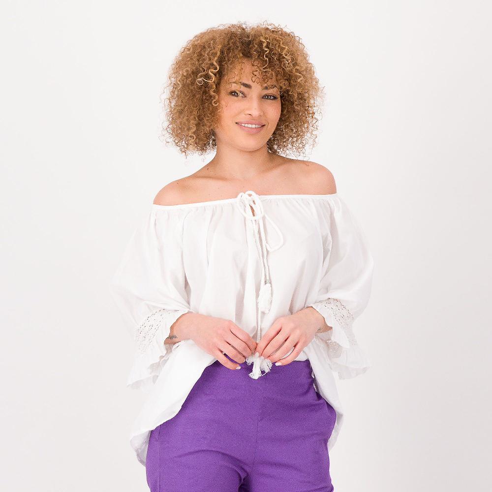 QVC Enjoy Blusa in mussola 100% cotone scollo con pizzo macramè Made in Italy