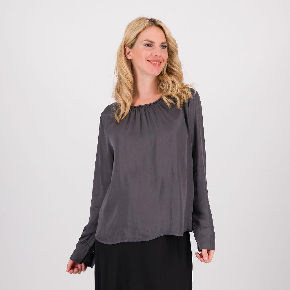 QVC Enjoy Blusa in raso di viscosa con arriccio polsino a camicia