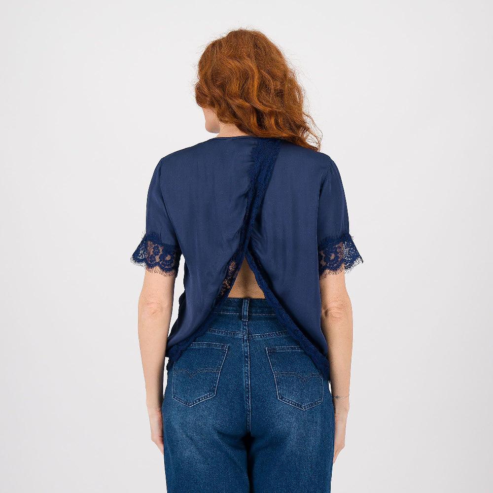 QVC Enjoy Blusa In Raso Di Viscosa Con Dettagli In Pizzo