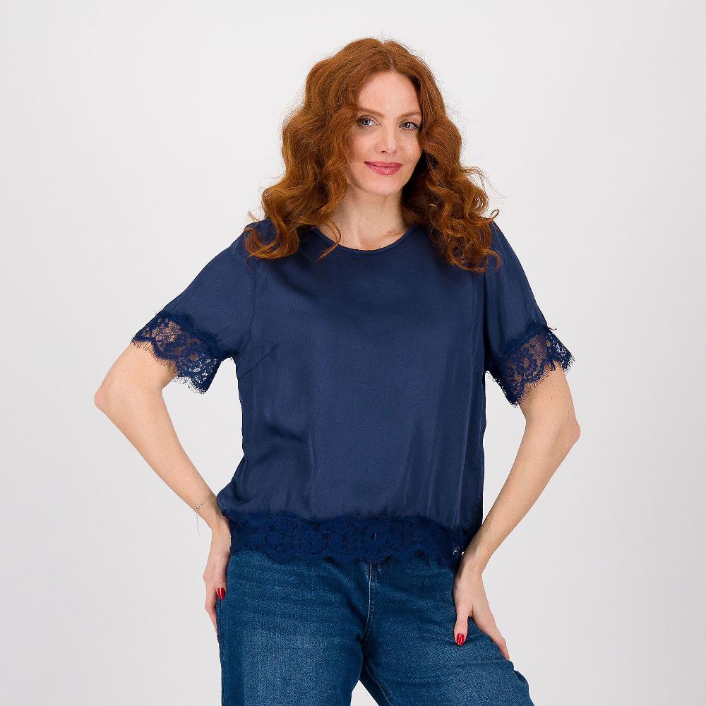 QVC Enjoy Blusa in raso di viscosa con dettagli in pizzo