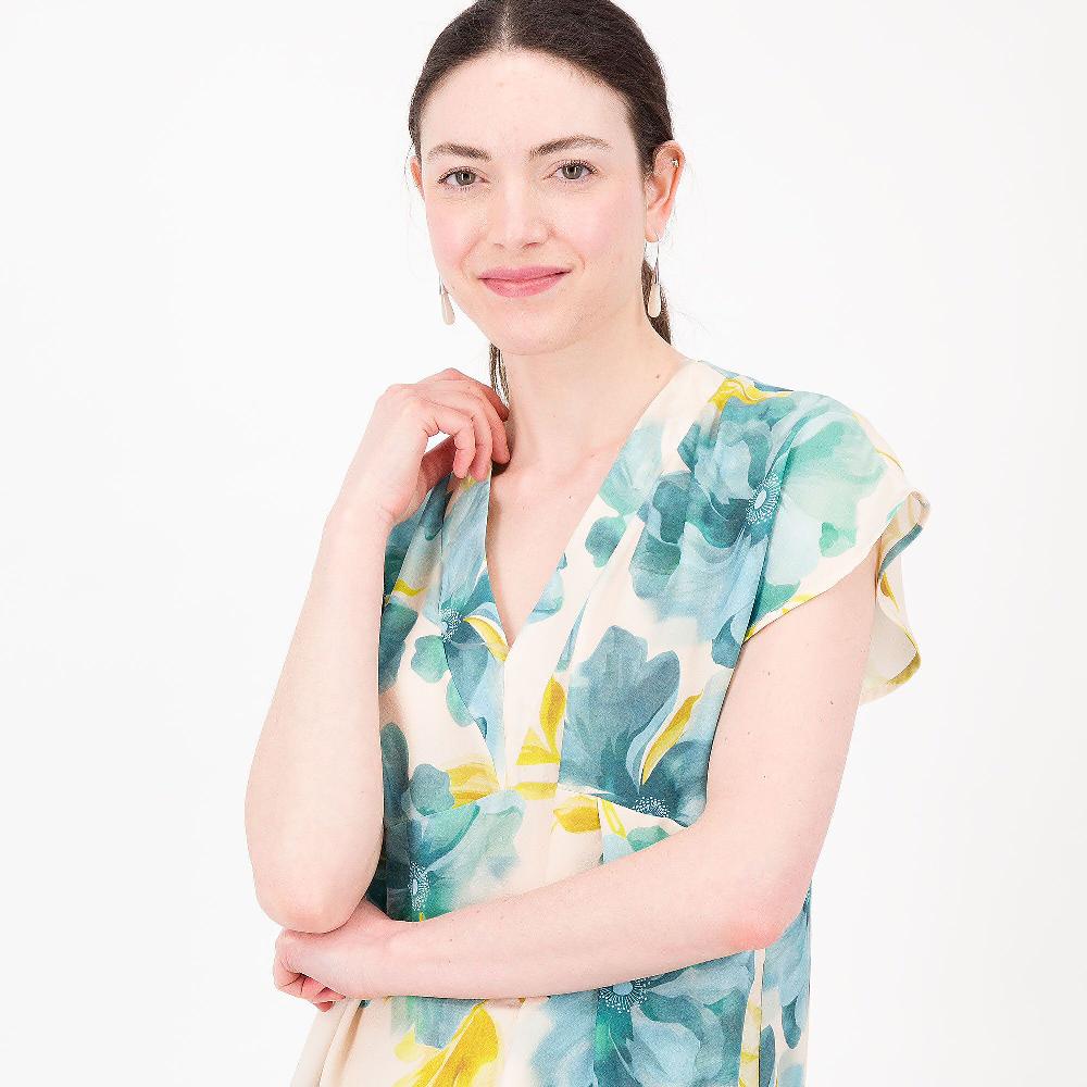 QVC Enjoy Blusa Scollo V In Georgette Fantasia Motivo Pieghe Made In Italy