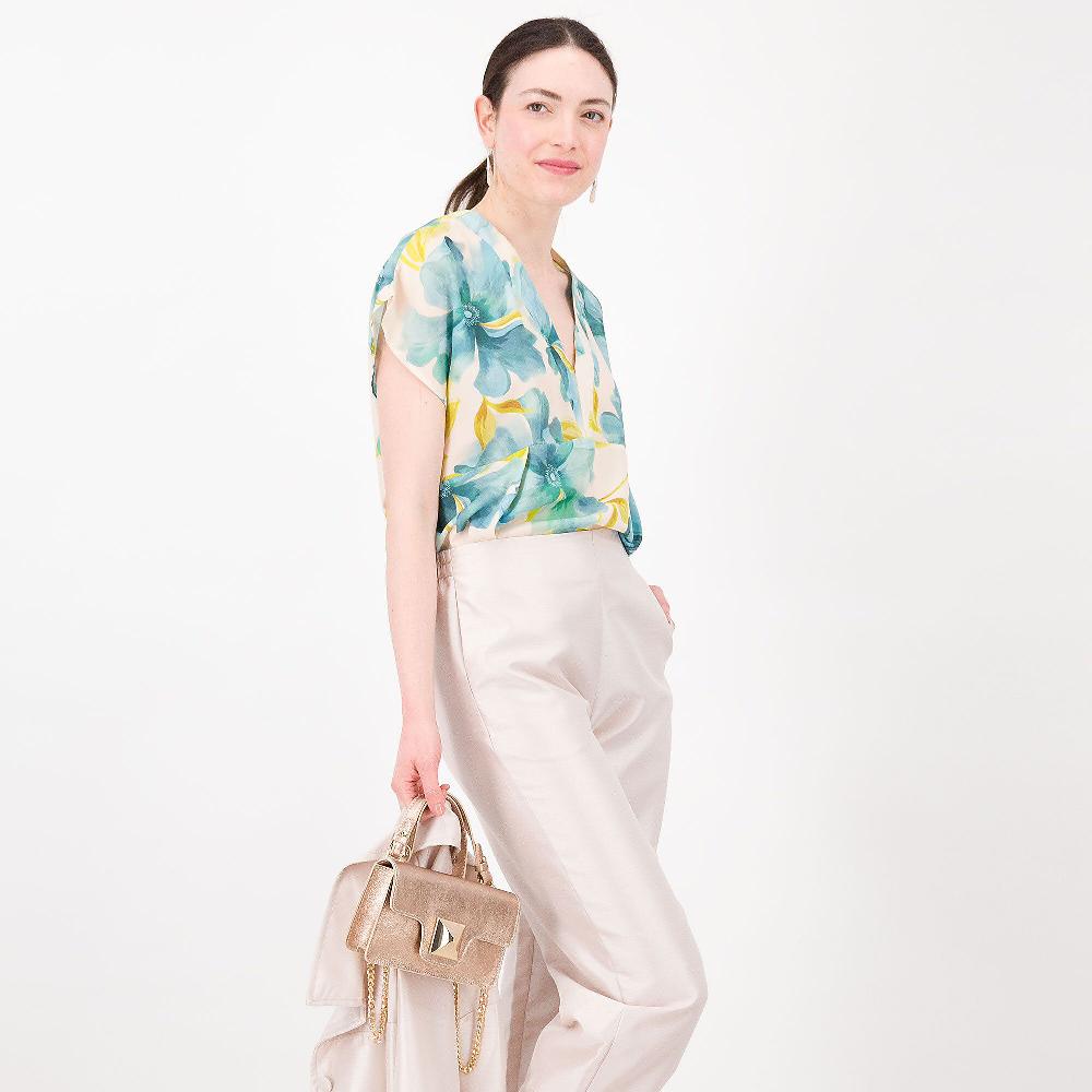 QVC Enjoy Blusa Scollo V In Georgette Fantasia Motivo Pieghe Made In Italy