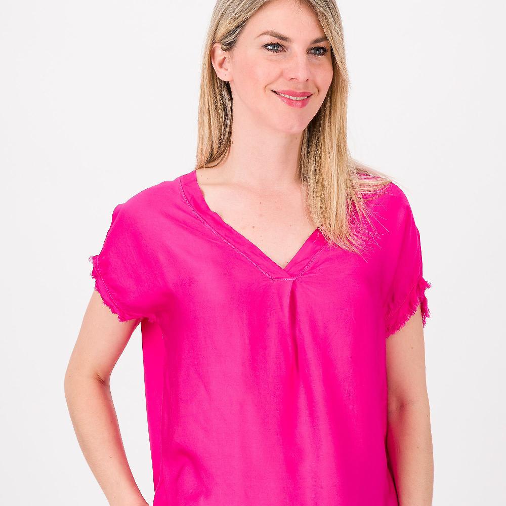 QVC Enjoy Blusa Scollo V In Raso 100% Viscosa Motivo Sfrangiature Made In Italy