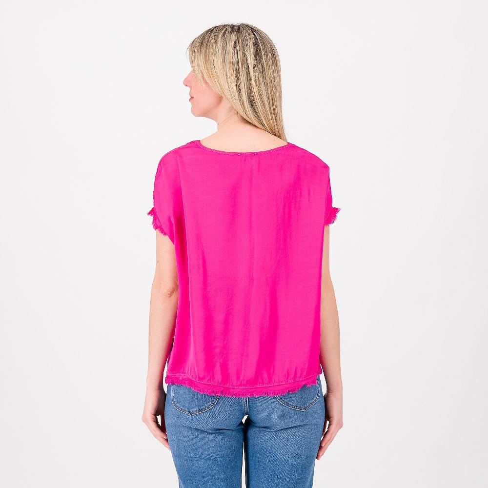 QVC Enjoy Blusa Scollo V In Raso 100% Viscosa Motivo Sfrangiature Made In Italy
