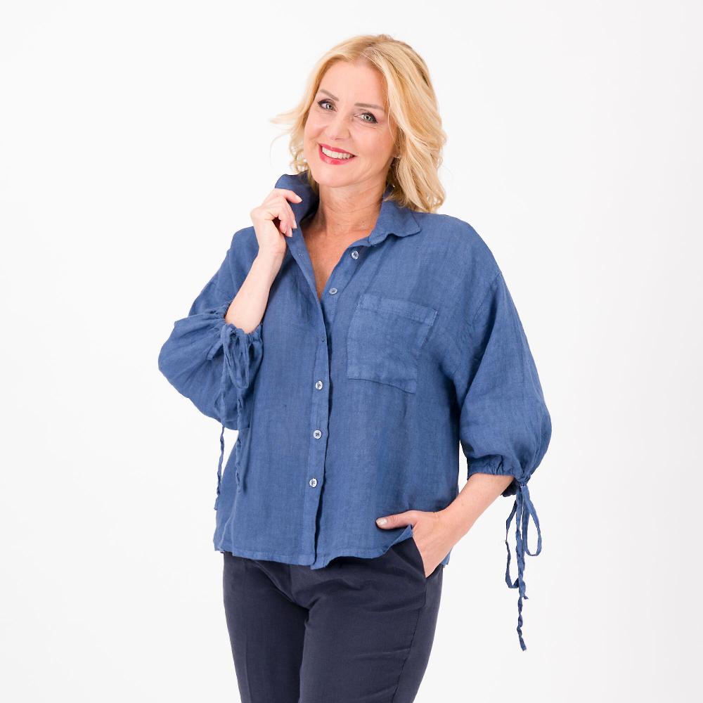 QVC Enjoy Camicia 100% lino Manica a balloon Tasca applicata Made in Italy