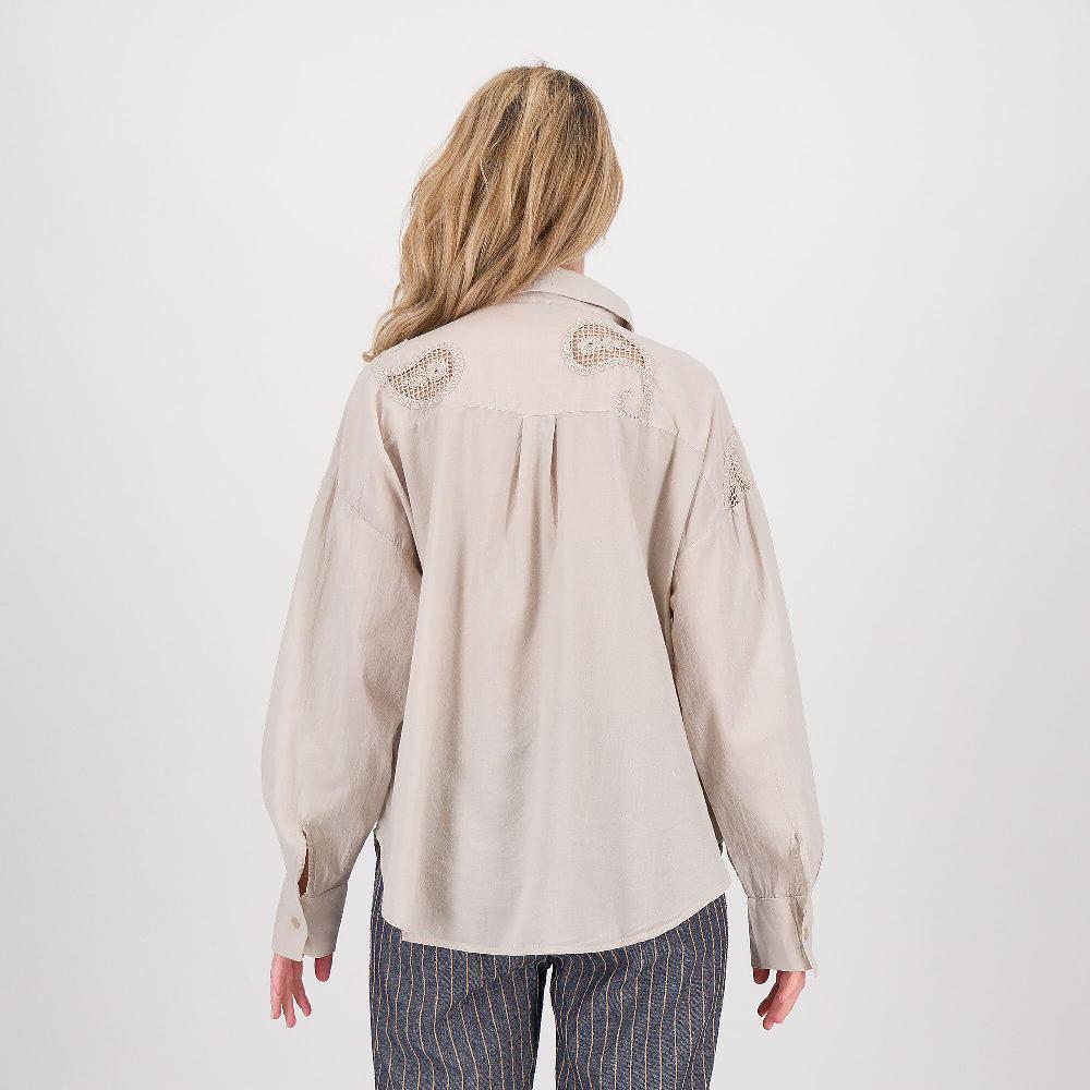 QVC Enjoy Camicia In Mussola Di Cotone Con Inserto Intagliato E Ricamato Made In Italy