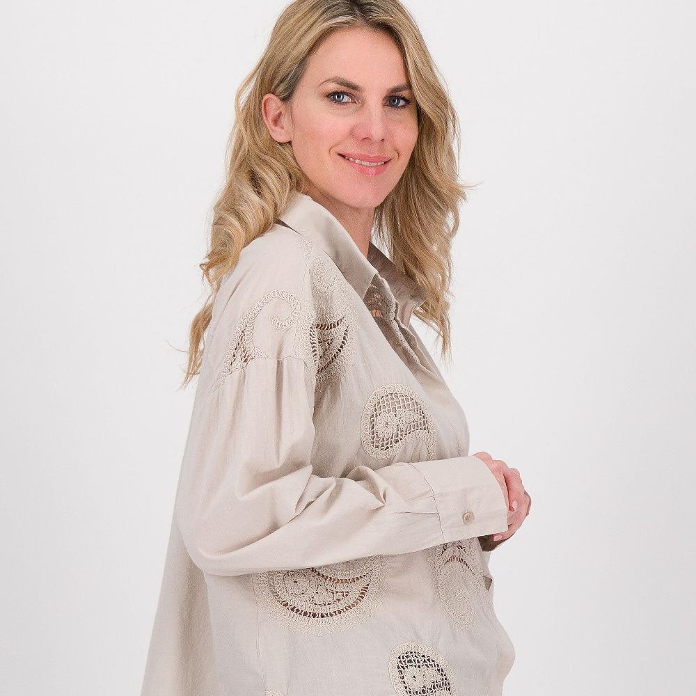 QVC Enjoy Camicia In Mussola Di Cotone Con Inserto Intagliato E Ricamato Made In Italy