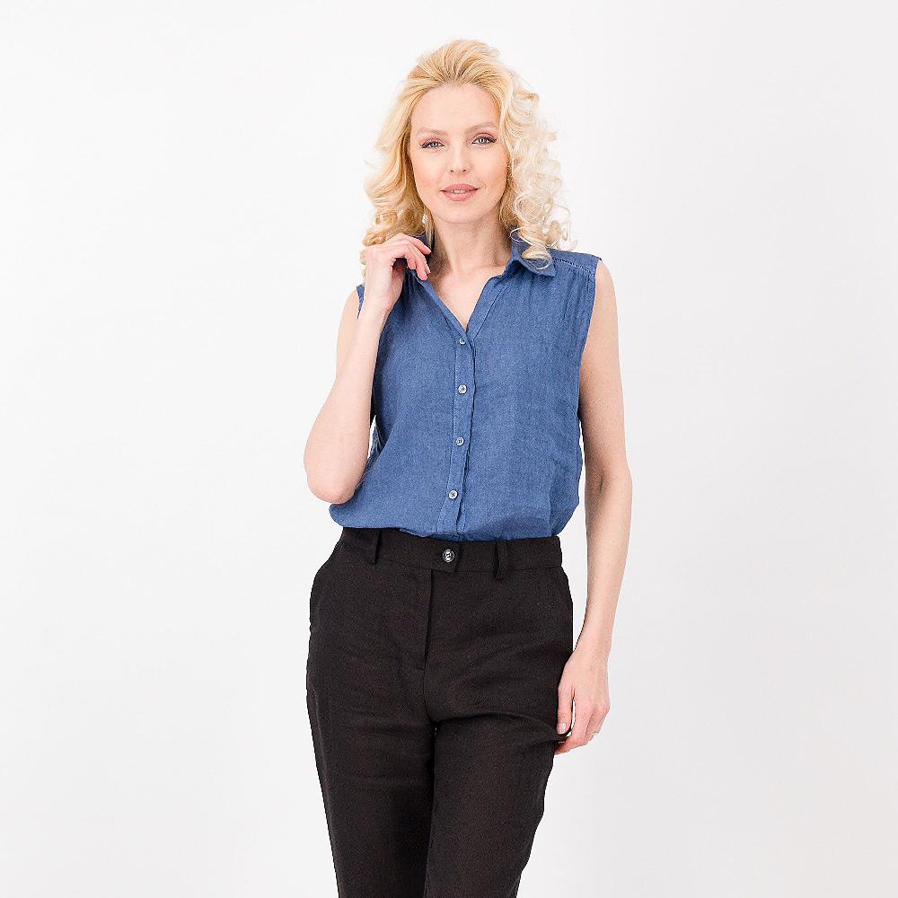 QVC Enjoy Camicia smanicata in lino con motivo a jour