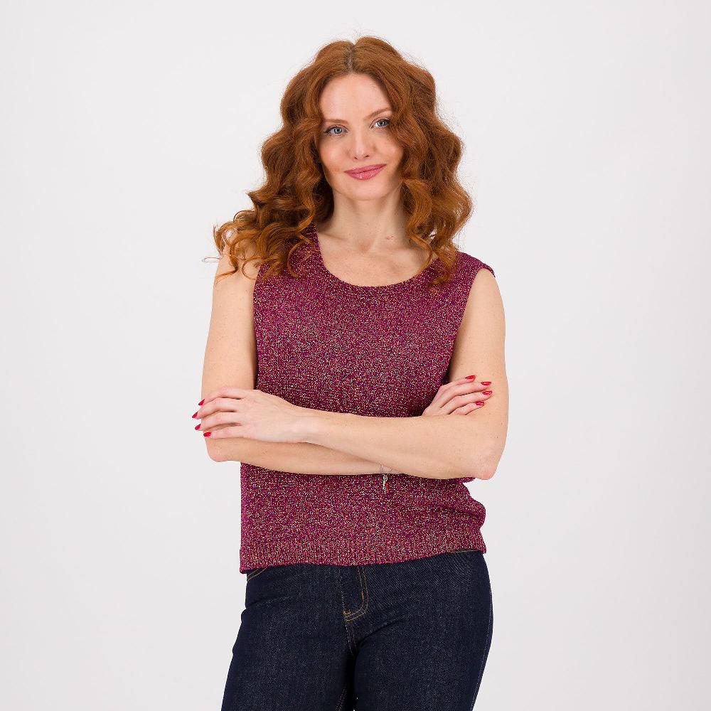 QVC Enjoy Canotta spalla larga in maglia in filato di viscosa con lamé