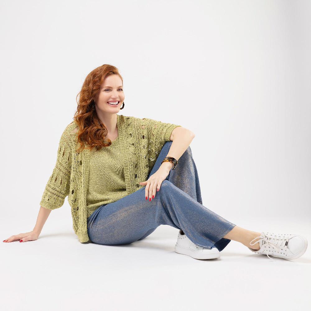 QVC Enjoy Cardigan In Filato Di Viscosa Con Lamé Lavorazione Crochet Made In Italy