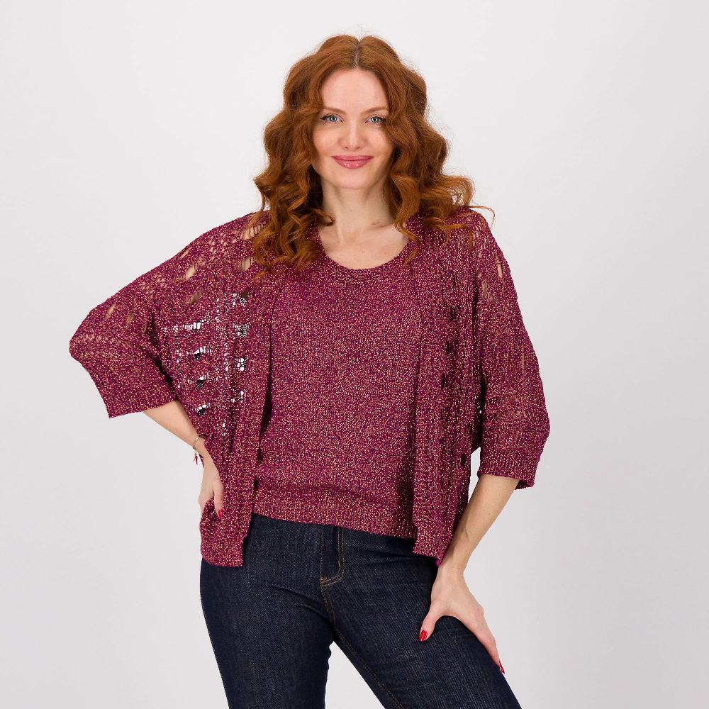 QVC Enjoy Cardigan in filato di viscosa con lamé Lavorazione crochet Made in Italy