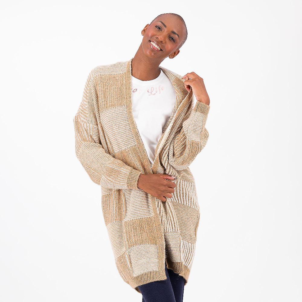 QVC Enjoy Cardigan in maglia con coste e punto links bicolore