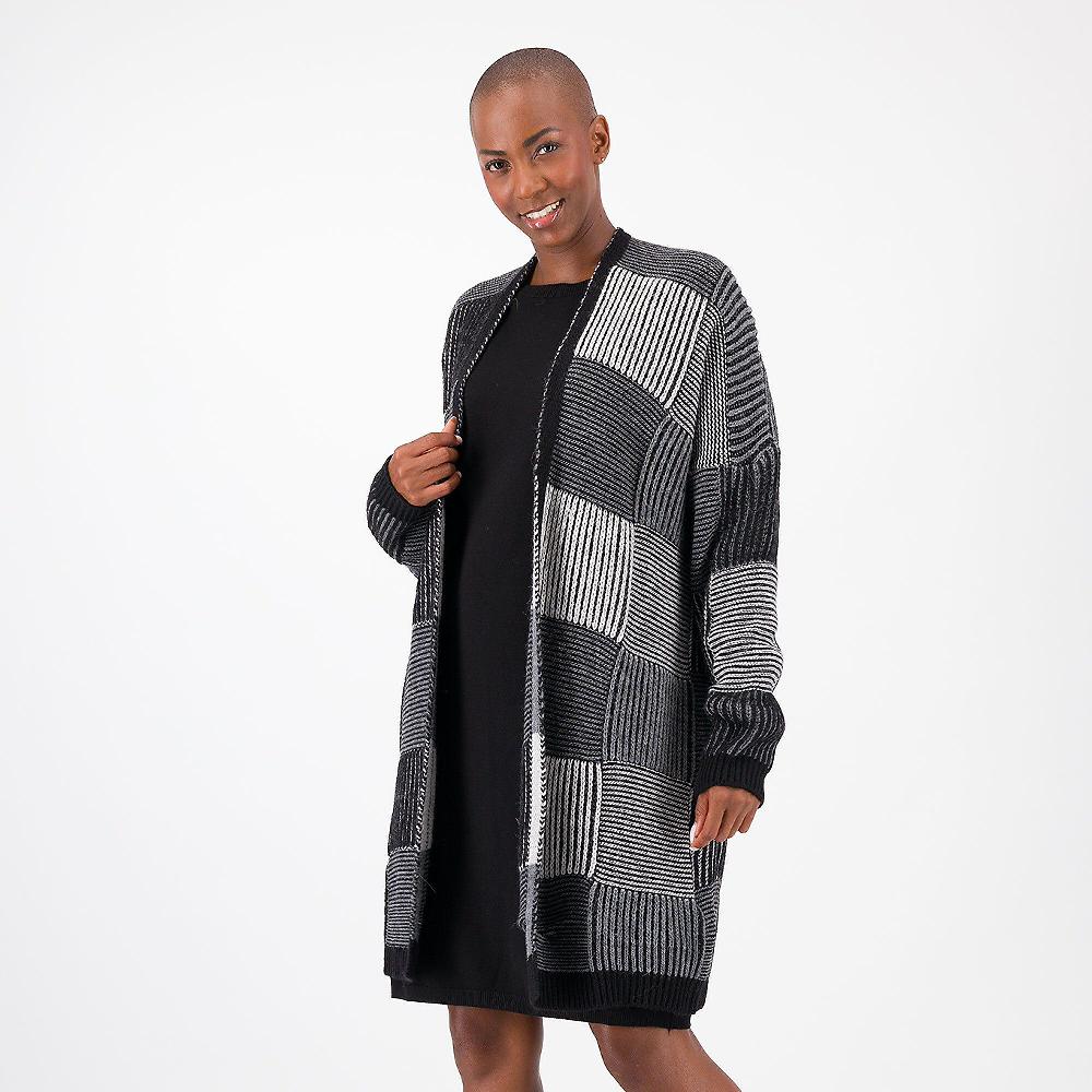 QVC Enjoy Cardigan in maglia con coste e punto links bicolore