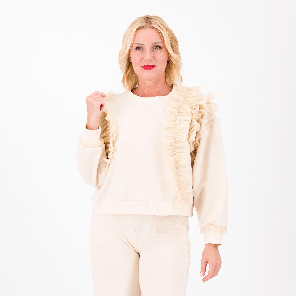 QVC Enjoy Felpa in cotone con scollo tondo e rouche