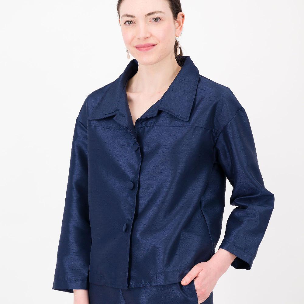 QVC Enjoy Giacca Collo Camicia Effetto Shantung Linea A Scatola Made In Italy
