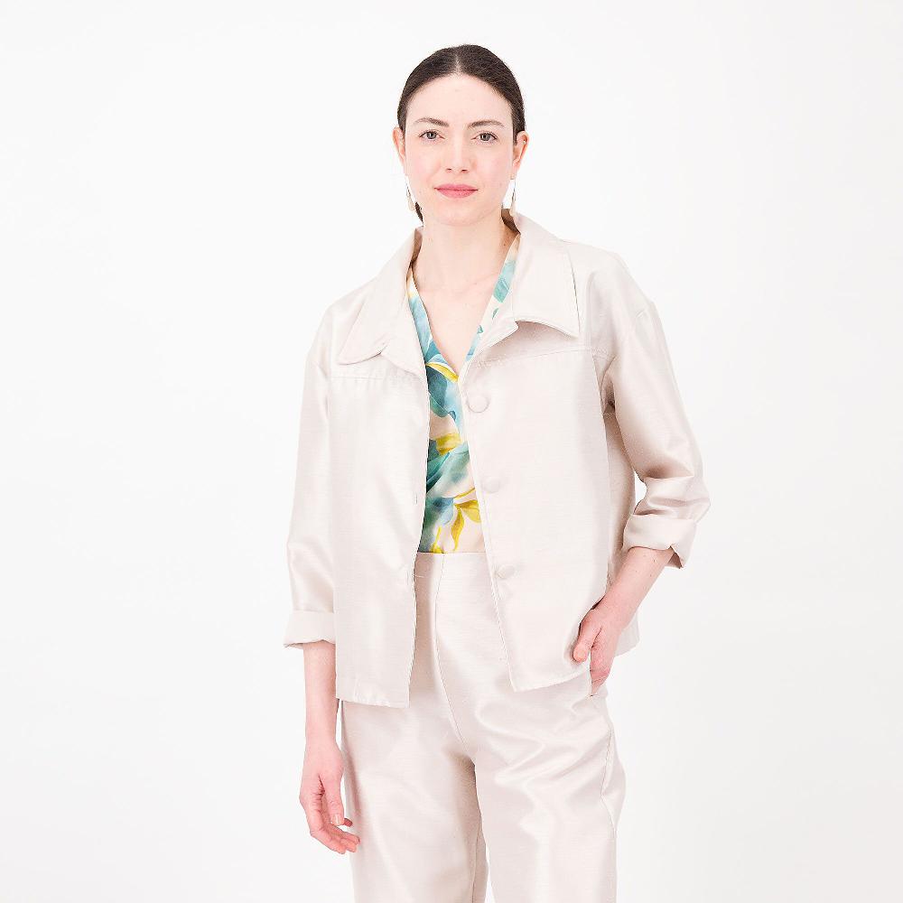QVC Enjoy Giacca collo camicia effetto shantung Linea a scatola Made in Italy