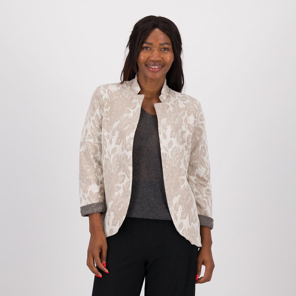 QVC Enjoy Giacca con rever in maglia jacquard effetto damascato