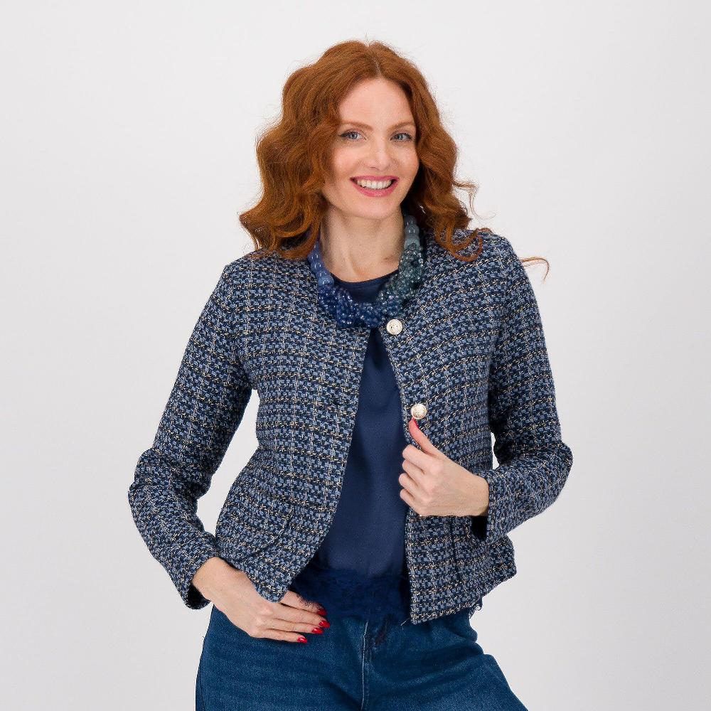 QVC Enjoy Giacca in tessuto tweed con scollo tondo e bottoni