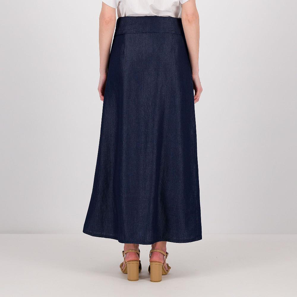 QVC Enjoy Gonna Lunga In Tessuto Chambray Con Risvolto In Vita