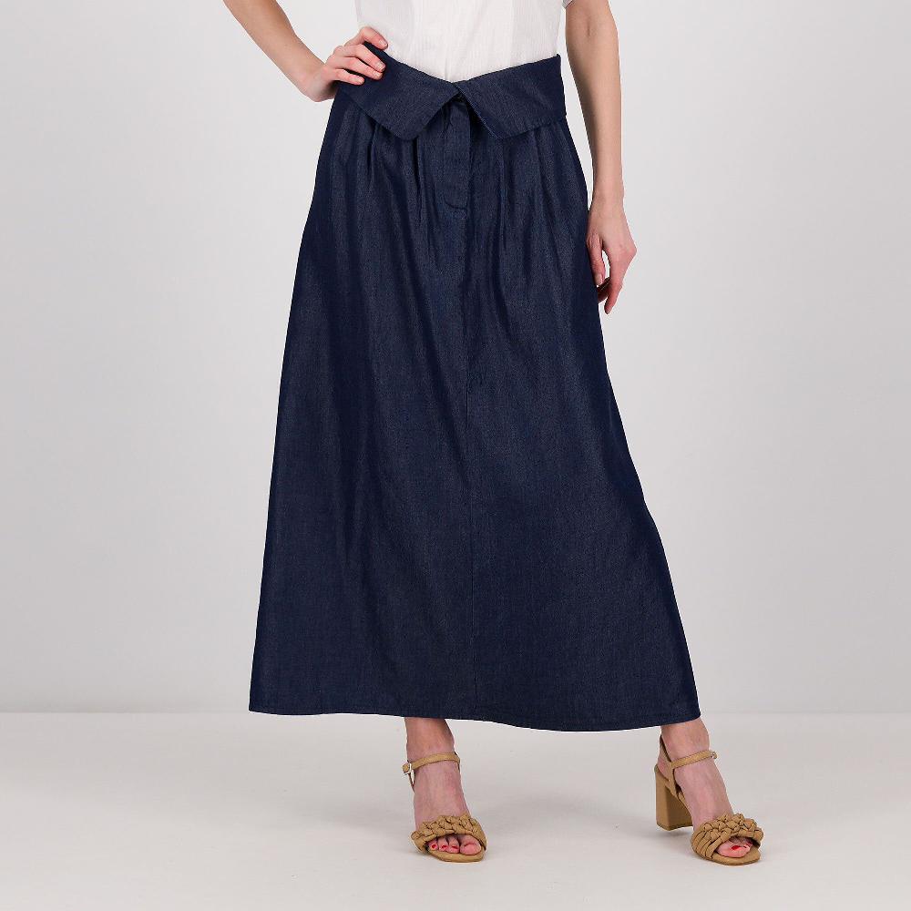 QVC Enjoy Gonna lunga in tessuto chambray con risvolto in vita