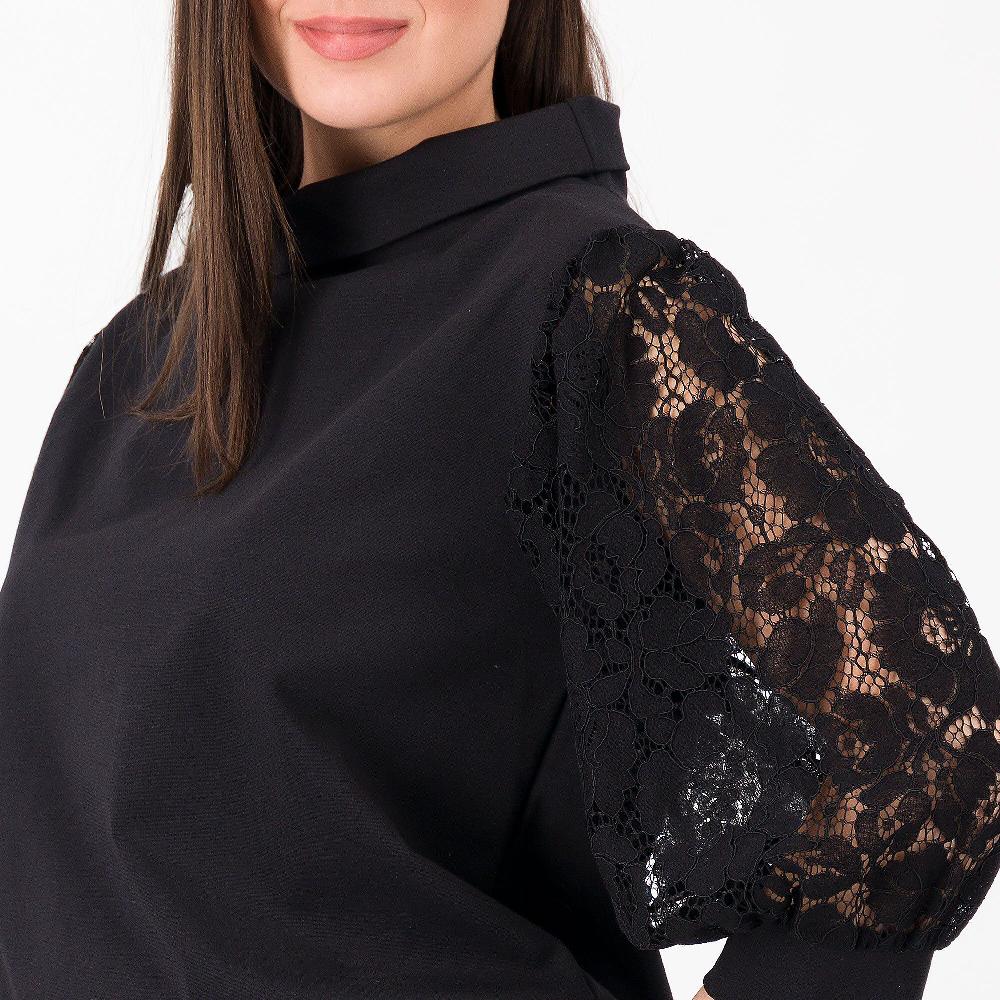 QVC Enjoy Maglia Collo Anello Punto Milano Viscosa Manica In Pizzo Made In Italy