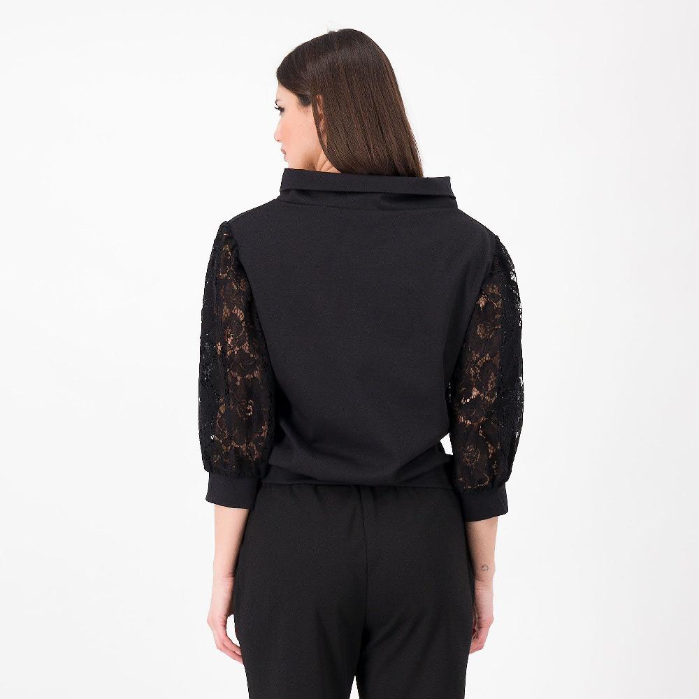 QVC Enjoy Maglia Collo Anello Punto Milano Viscosa Manica In Pizzo Made In Italy