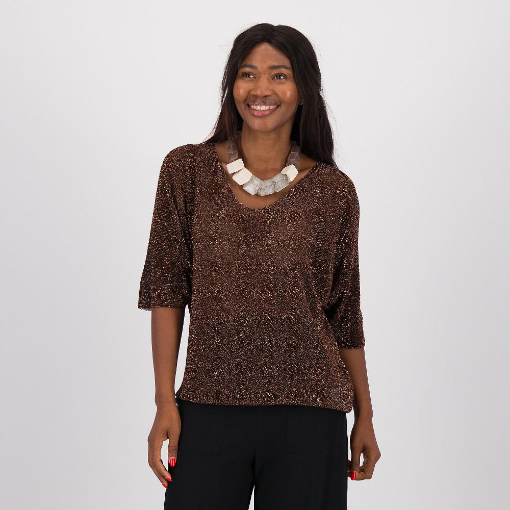 QVC Enjoy Maglia maniche corte in filato con lamé punto riso