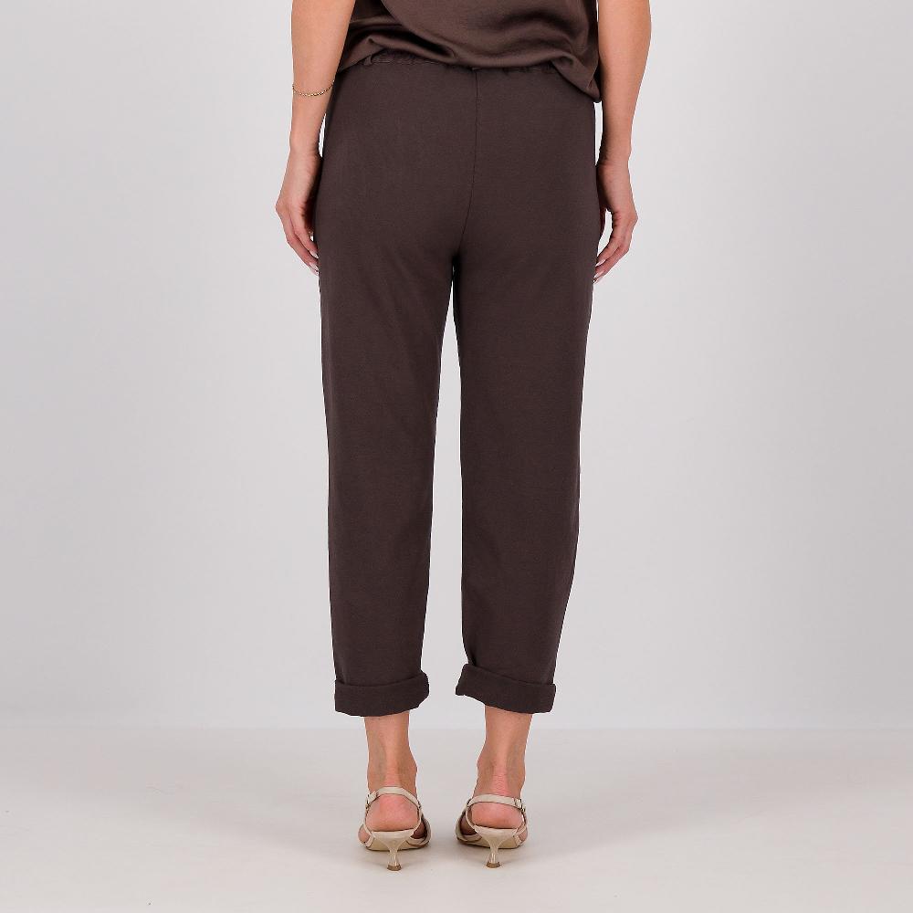 QVC Enjoy Pantaloni Carota In Felpa Con Fascione In Gabardina